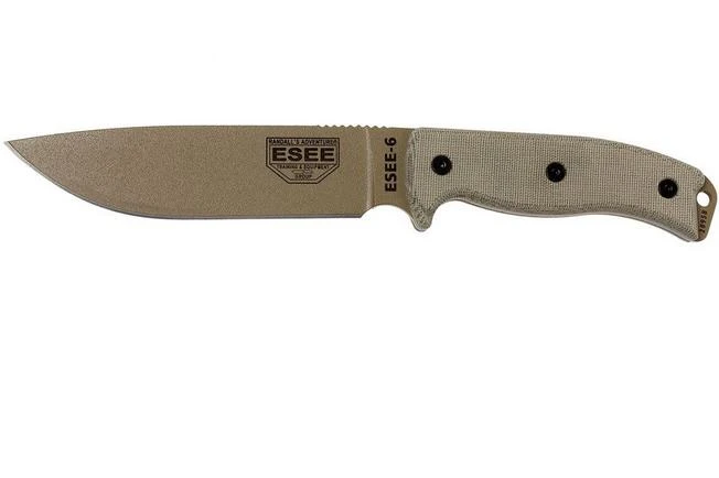 ESEE Model 6 Desert Tan Blade 6P-DE Survival Knife With Black Sheath + Belt Clip 3 ESEE Model 6 Desert Tan Blade 6P-DE Survival Knife With Black Sheath + Belt Clip